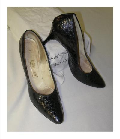 What of the crocodile, who took Captain Hook’s hand? Well, he’s become a pair of lady’s pumps. Made in Rockford in the 1960s. (Not real crocodile!)
